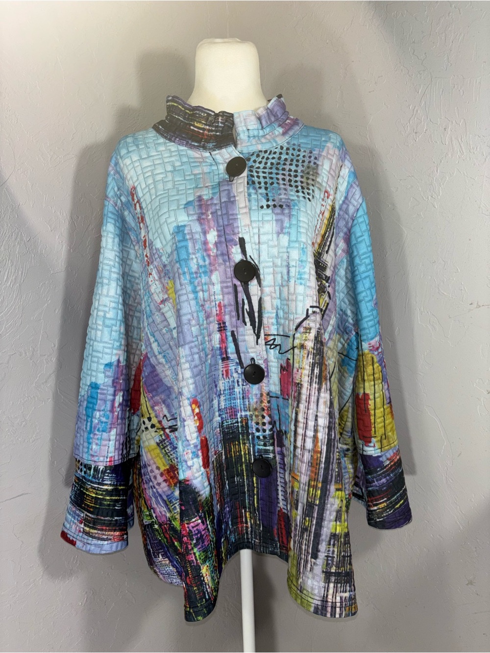 Ali Miles Multicolor Abstract Printed Tunic Jacket - Blue, Purple, Yellow - Picture 2 of 12